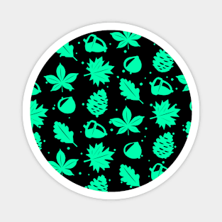 Aqua Green Graphic Nature Pattern on Black Background Magnet